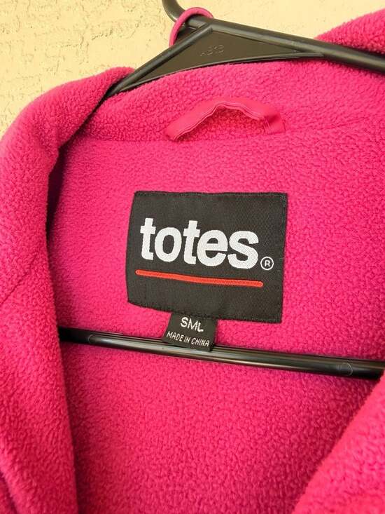 Totes Pink Fleece-Lined Rain Jacket, Women's Size Small — Hooded Windbreaker - Picture 3 of 4